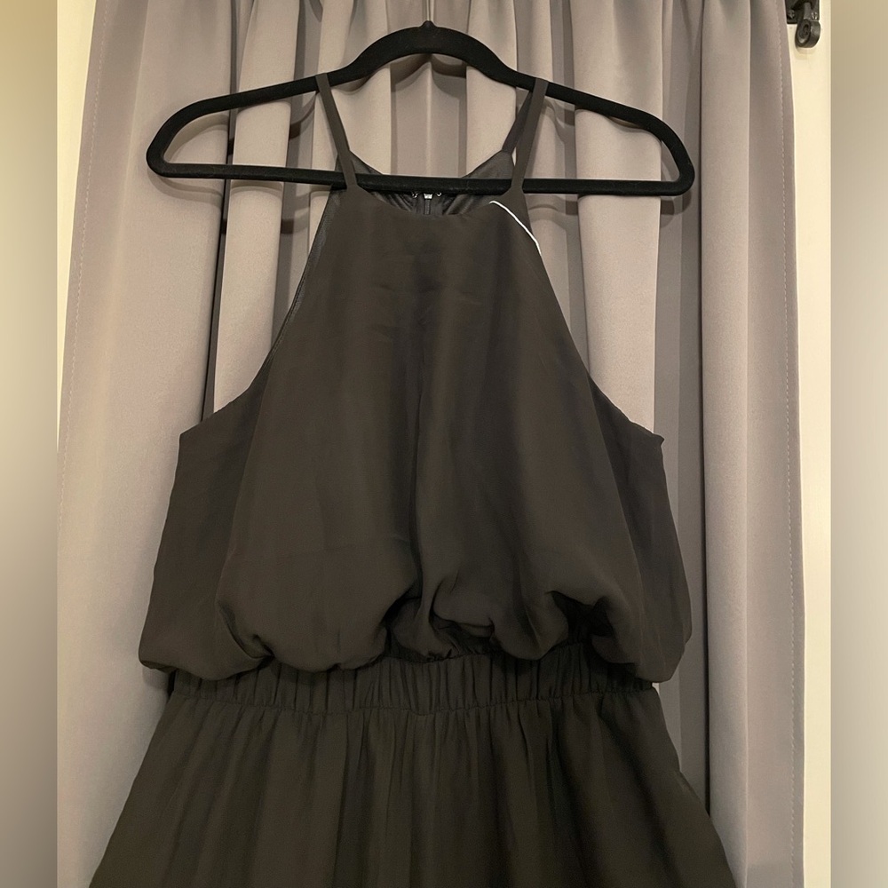 Halter Sleeveless Jumpsuit with Wide Legs and Pockets in Black - Picture 2 of 11